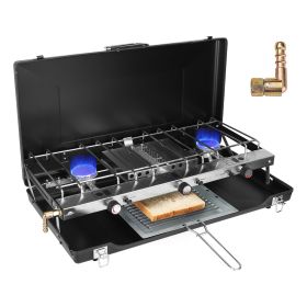 3 Burner Camping Stove 20000 BTU Portable Foldable Propane Stove With Toast Tray Windshield Portable Handle Outdoor Cooking Gas Stove For RV Camping B